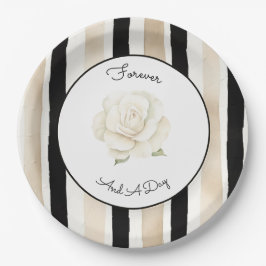 Champagner Creme Schwarz Weiß Rose Streifen Hochze Pappteller
