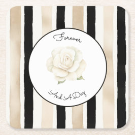 Champagner Creme Schwarz Weiß Rose Streifen Hochze Rechteckiger Pappuntersetzer