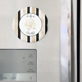 Champagner Creme Schwarz Weiß Rose Streifen   Magnet