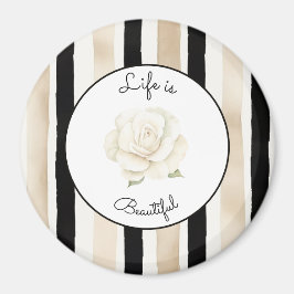 Champagner Creme Schwarz Weiß Rose Streifen Magnet