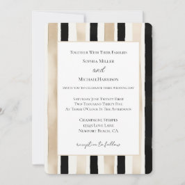 Champagner Creme Schwarz Weiß Streifen Hochzeit Einladung
