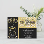 Champagner & Damask Einladungen zum 50-jährigen Ju (Stehend Vorderseite)