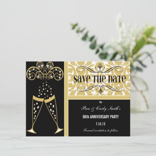 Champagner & Damask Save the Date Einladung (Stehend Vorderseite)