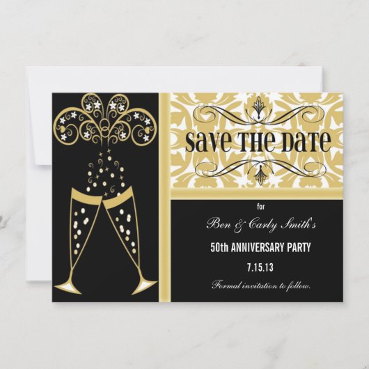 Champagner & Damask Save the Date Einladung (Vorderseite)