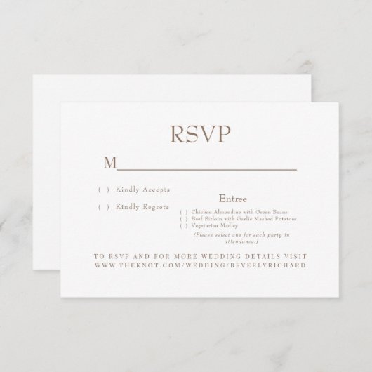 Champagner Dinner Choice Wedding RSVP Card (Vorne/Hinten)