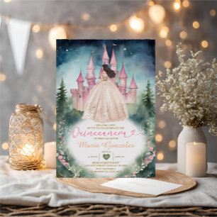 Champagner Dress Forest Pink Castle 15 Quinceañera Einladung