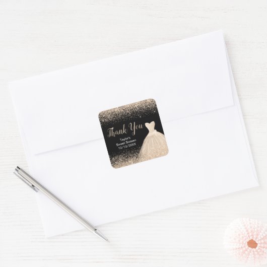 Champagner Dress Imitate Glitzer Sweet 16 Birthday Quadratischer Aufkleber (Umschlag)