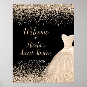 Champagner Dress Imitats Glitzer Sweet 16 Willkomm Poster