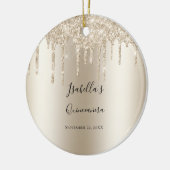 Champagner Dripping Glitzer Elegante Quinceanera Keramik Ornament (Links)
