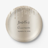 Champagner Dripping Glitzer Elegante Quinceanera Pappteller (Vorderseite)