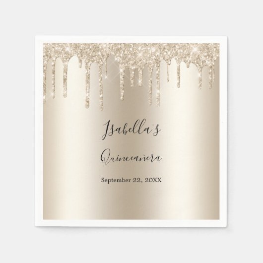 Champagner Dripping Glitzer Elegante Quinceanera Serviette (Vorderseite)