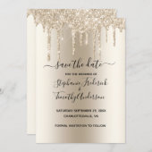 Champagner Dripping Glitzer Trendy Glam Wedding Save The Date (Vorne/Hinten)