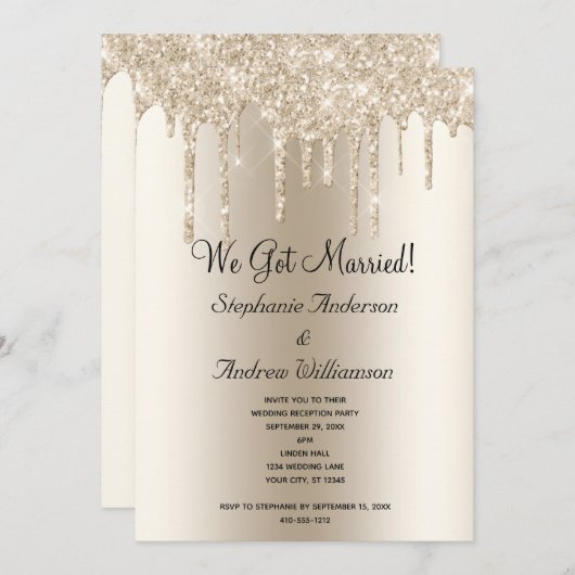 Champagner Driving Glitzer Elopement Empfang Ankündigung (Vorne/Hinten)