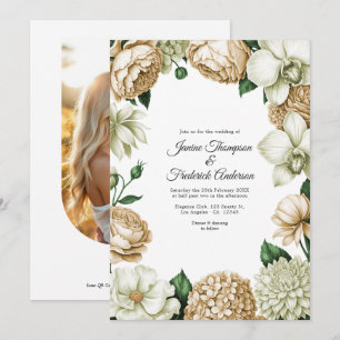 Champagner & Elfenbein Aquarell Blumen Hochzeit Einladung