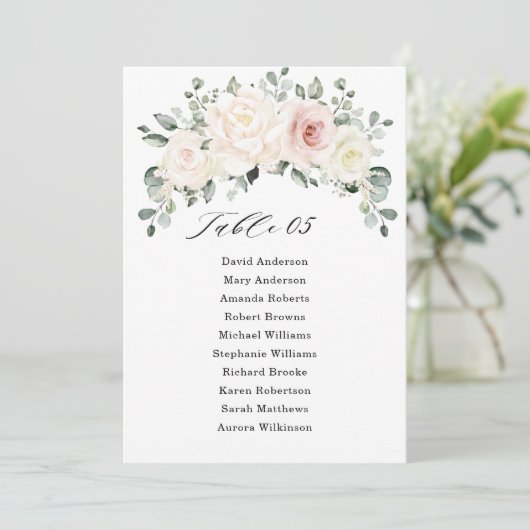 Champagner Elfenbeinrot Rosa Sitzkarte Einladung (Stehend Vorderseite)