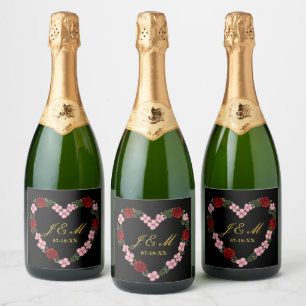Champagner-Etikett Hochzeit rosa und schwarz Schaumweinetikett