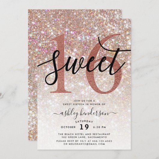 Champagner-Funkelnd Champagner-Glitzer 16 . Geburt Einladung (Vorne/Hinten)