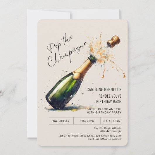 Champagner-Geburtstagsfeier Einladung (Vorderseite)