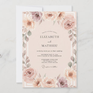Champagner-Gemurmelte-Malven-Pfingstrosen-Hochzeit Einladung