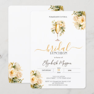 Champagner-Glas Chic Rosen Hochzeitslunch Einladung