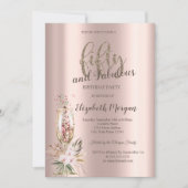 Champagner Glass Blume Rose Gold 50. Einladung (Vorderseite)