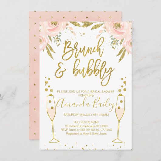 Champagner Glass Brunch Bridal Dusche Einladung (Vorne/Hinten)