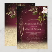 Champagner Glass Gold Burgund Rose Rente Einladung (Vorne/Hinten)