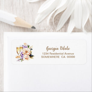 Champagner Glass Peach Floral Return Address Label