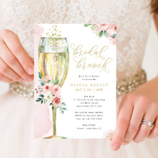 Champagner Glass Pink und Gold Bridal Brunch Einladung