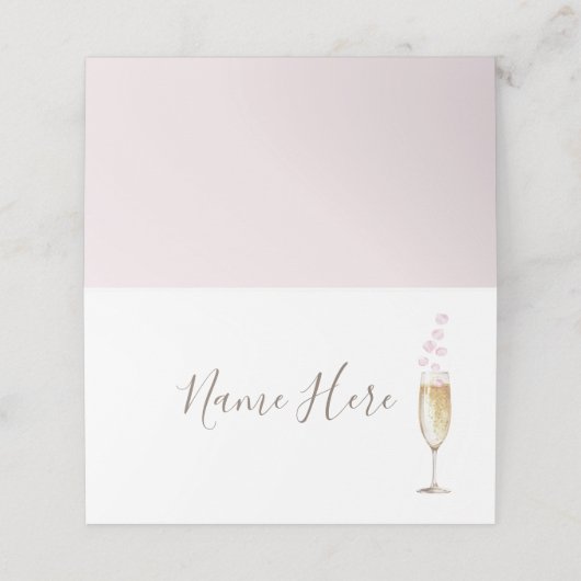 Champagner Glass Rose Petals geflochtene Platzkart Platzkarte (Außenseite Aufgefaltet)