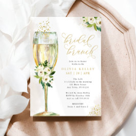 Champagner Glass White & Gold Floral Bridal Brunch Einladung