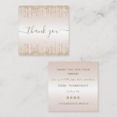 Champagner Glitzer Dripping Elegant Danke, Cream Quadratische Visitenkarte (Vorne/Hinten)