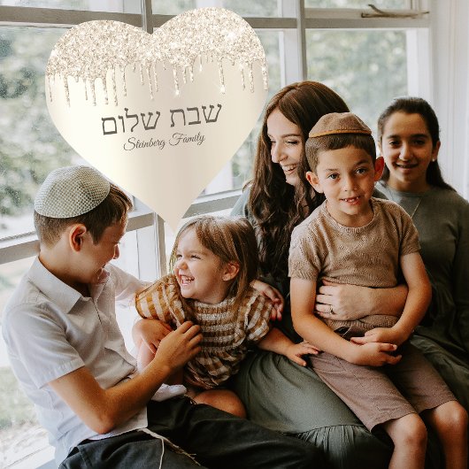 Champagner-Glitzer Driving Hebrew Shabbat Shalom Herz-Aufkleber