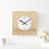 Champagner-Glitzer Glitzern mit Nummern Quadratische Wanduhr (Zuhause)