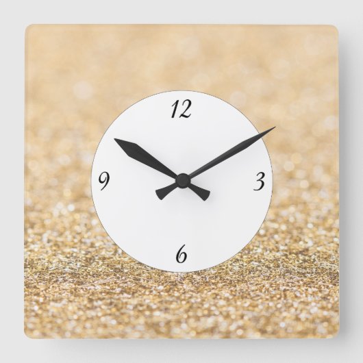 Champagner-Glitzer Glitzern mit Nummern Quadratische Wanduhr (Vorderseite)
