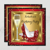 Champagner Glitzer High Heels Red Birthday Party Einladung (Vorne/Hinten)