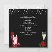 Champagner Glitzer High Heels Rote Rose Party Einladung (Rückseite)