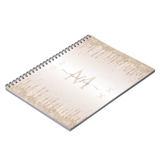 Champagner-Glitzer-Trocknung Monogramm und Jahr ab Notizblock (Linke Seite)