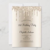 Champagner Glitzer Tropfen Glam 21. Geburtstag Einladung (Vorderseite)