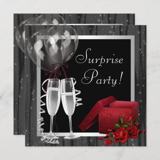 Champagner-Glitzern Schwarz-weißes Überraschungs-P Einladung (Vorne/Hinten)