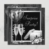 Champagner-Glitzern Schwarz-weißes Überraschungs-P Einladung (Vorne/Hinten)