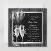 Champagner-Glitzern Schwarz-weißes Überraschungs-P Einladung (Rückseite)