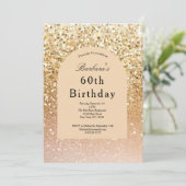 Champagner Gold Blush Pink Glitzer 60. Geburtstag Einladung (Stehend Vorderseite)
