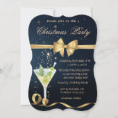 Champagner, Gold Bow Weihnachts-Party Einladung (Vorderseite)