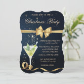 Champagner, Gold Bow Weihnachts-Party Einladung (Stehend Vorderseite)
