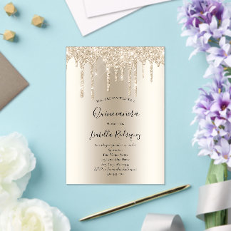 Champagner Gold Driving Glitzer Quinceanera Acryleinladungen