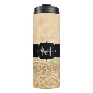 Champagner-Gold-Faux-Glitter-Funken Monogramm Thermosbecher