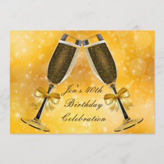 Champagner Gold Glamour 40. Party Einladung