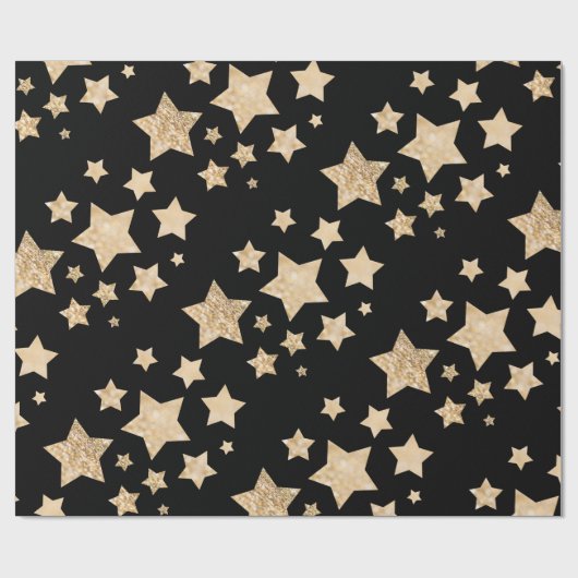 Champagner Gold Glitzer funkeln Sternenmuster schw Geschenkpapier (Flach)