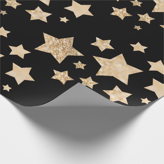 Champagner Gold Glitzer funkeln Sternenmuster schw Geschenkpapier (Ecke)
